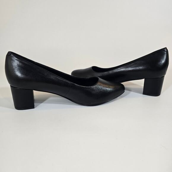 L Trotters Kari Pump Size 8.5W Women's Black 2" Block Heel Leather Round Toe - Picture 7 of 9